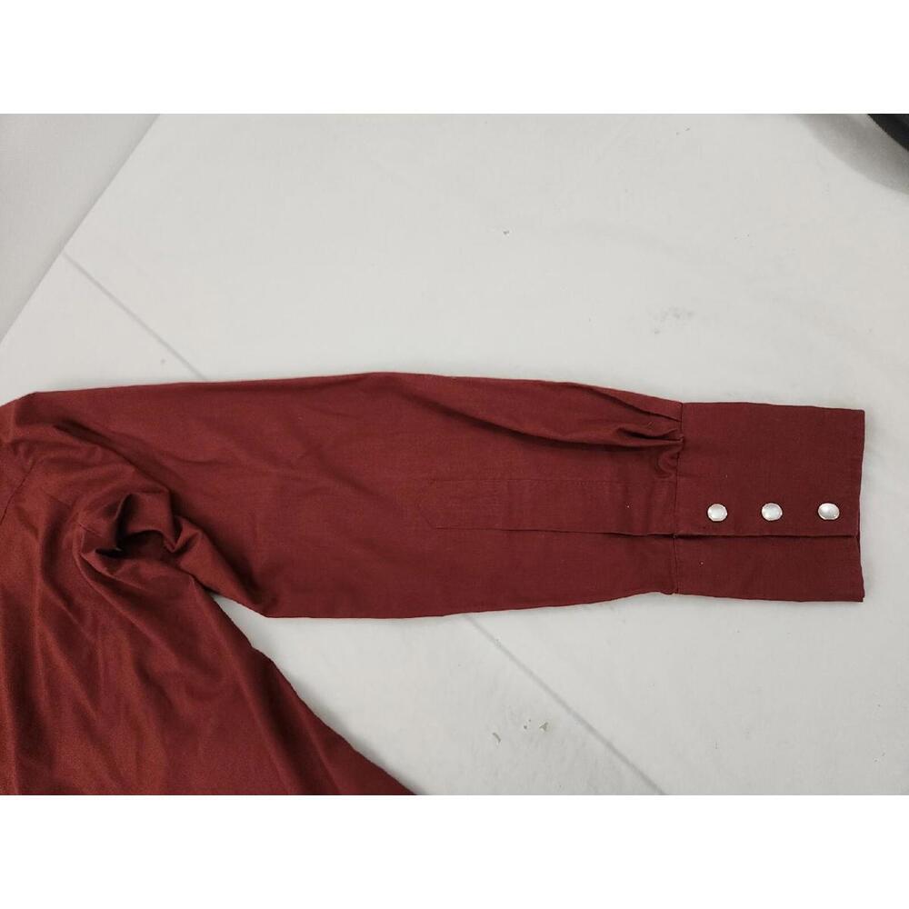 Vintage Men’s Medium Chute Red Maroon Western Pearl Snap Embroidered Wagon Shirt - Picture 13 of 15